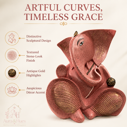 Elegantly Sculpted Side-Pose Ganesha Idol - Dusty Rose Gold