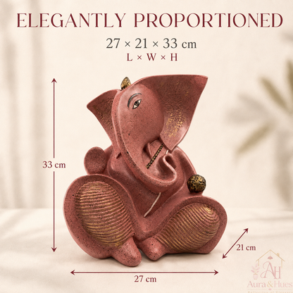 Elegantly Sculpted Side-Pose Ganesha Idol - Dusty Rose Gold
