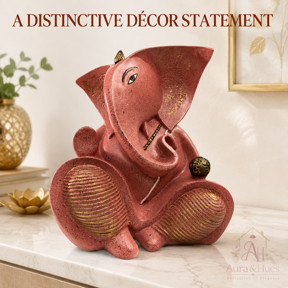 Elegantly Sculpted Side-Pose Ganesha Idol - Dusty Rose Gold