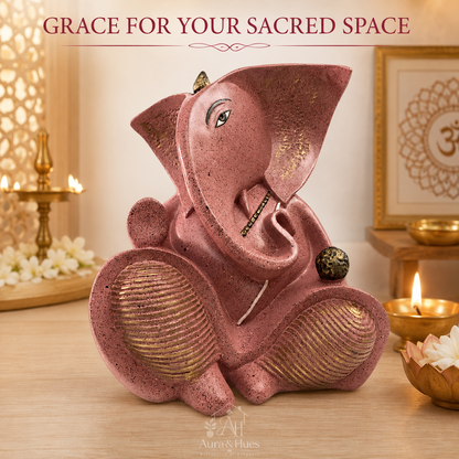 Elegantly Sculpted Side-Pose Ganesha Idol - Dusty Rose Gold