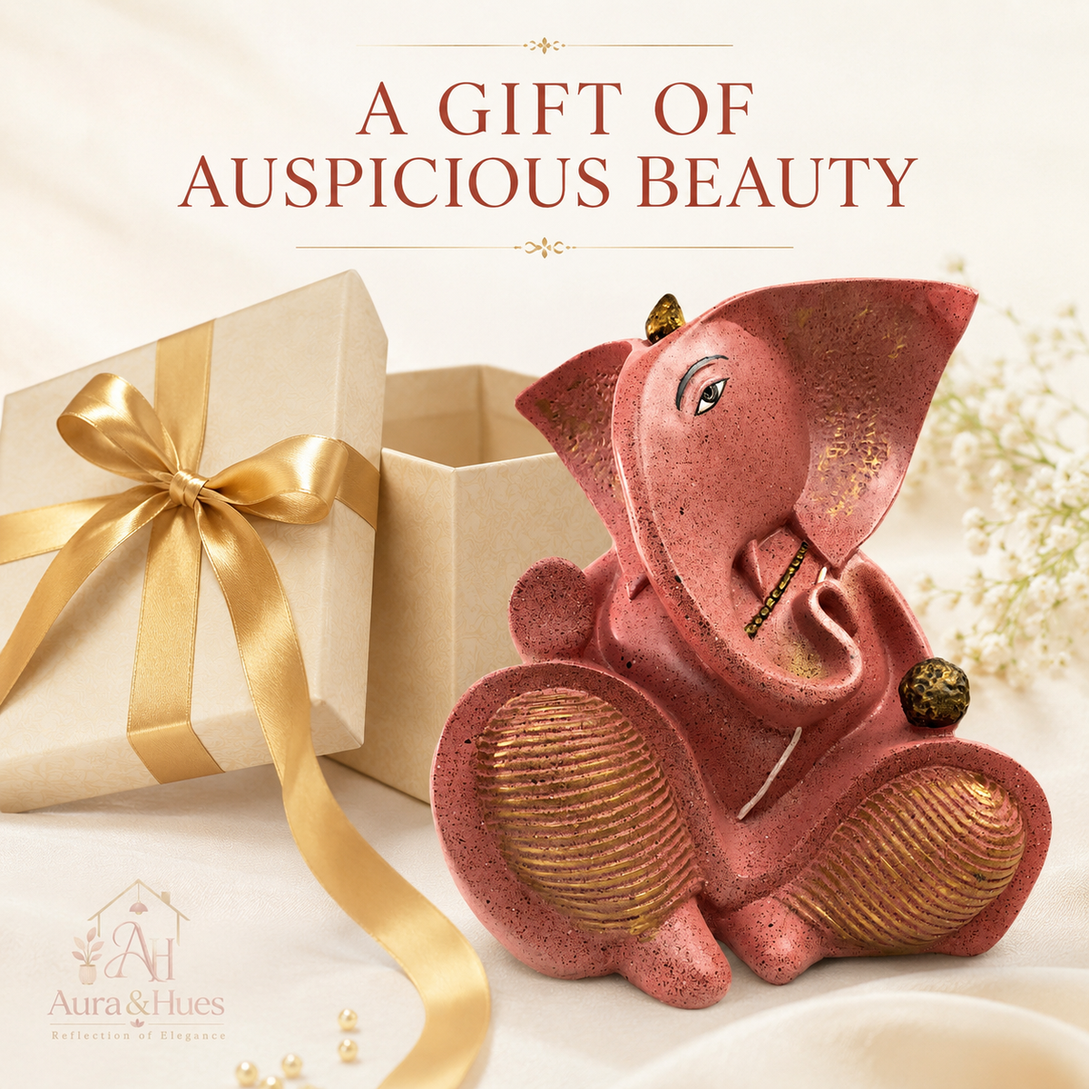 Elegantly Sculpted Side-Pose Ganesha Idol - Dusty Rose Gold