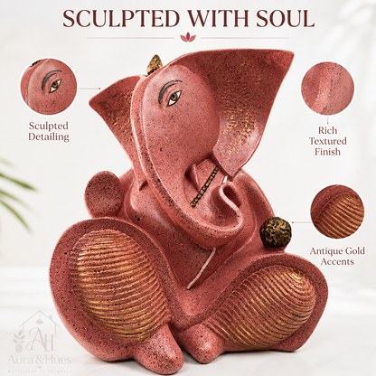 Elegantly Sculpted Side-Pose Ganesha Idol - Dusty Rose Gold