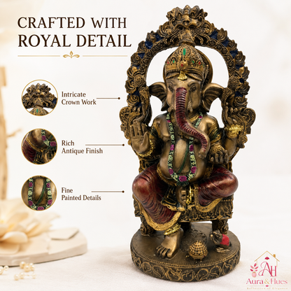 Divine Lakshmi Ji & Ganesha Ji Statues Set - Antique Bronze, Gold & Maroon