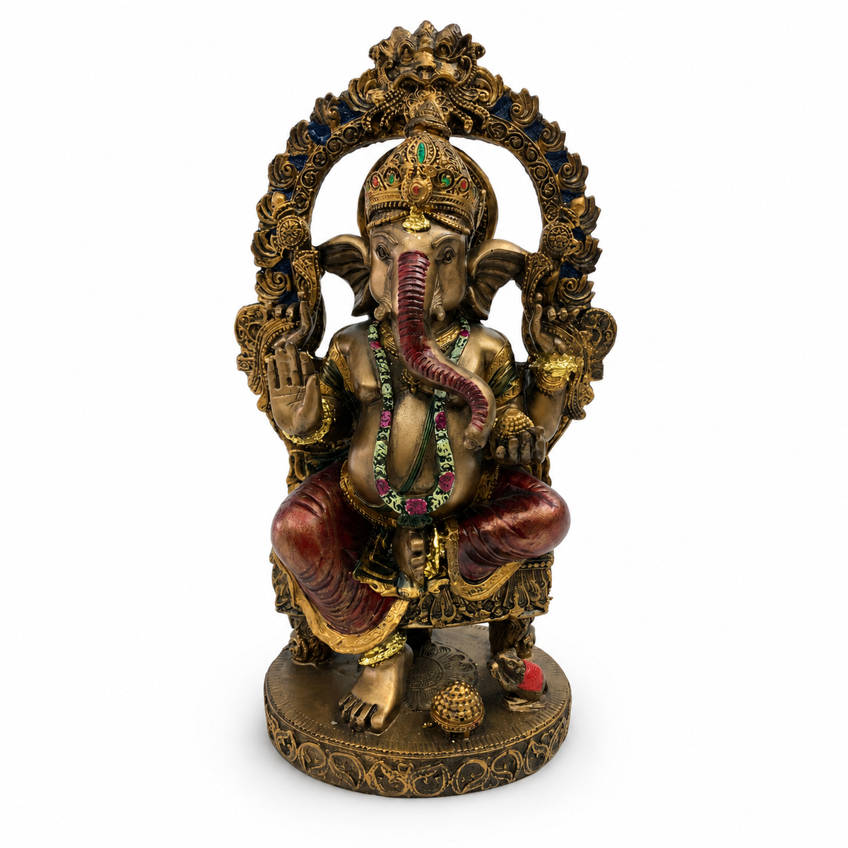 Divine Lakshmi Ji & Ganesha Ji Statues Set - Antique Bronze, Gold & Maroon