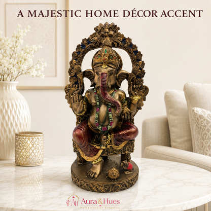 Divine Lakshmi Ji & Ganesha Ji Statues Set - Antique Bronze, Gold & Maroon