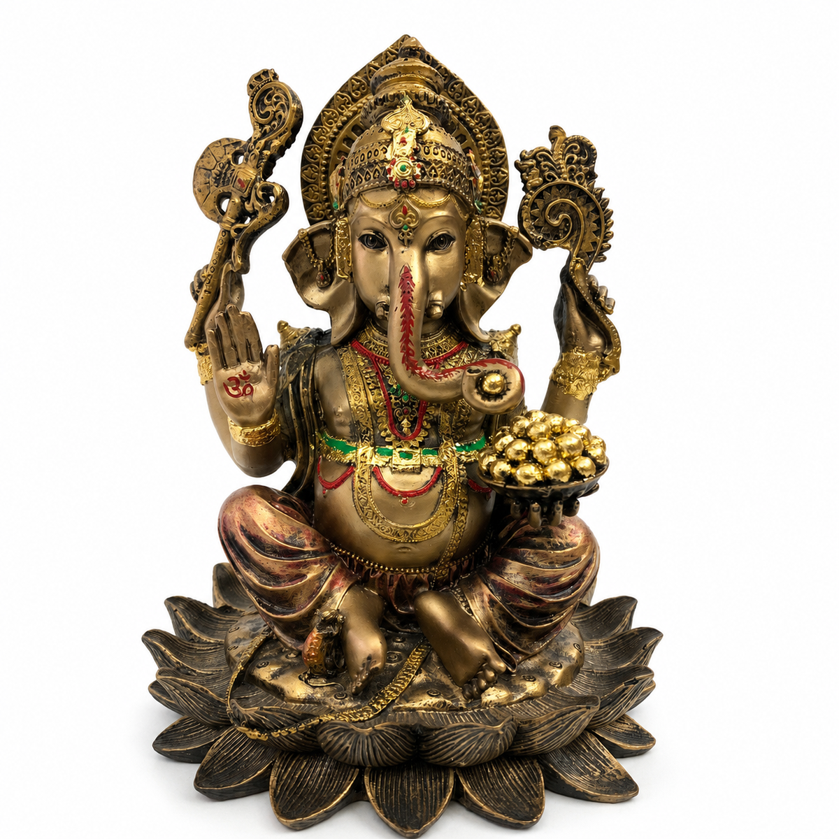 Auspicious Blessings Lord Ganesha Idol - Antique Bronze & Gold