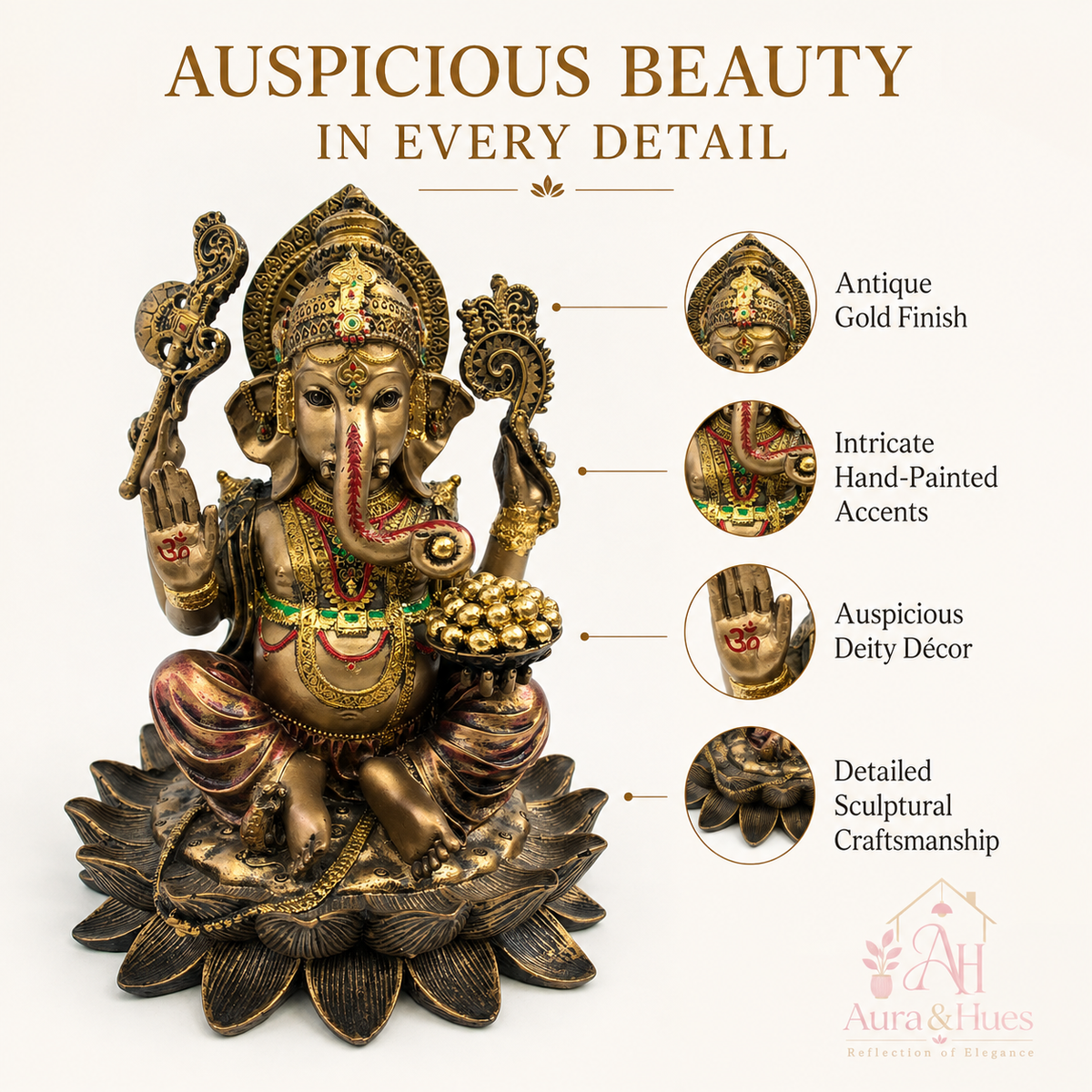 Auspicious Blessings Lord Ganesha Idol - Antique Bronze & Gold