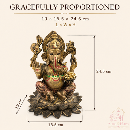 Auspicious Blessings Lord Ganesha Idol - Antique Bronze & Gold