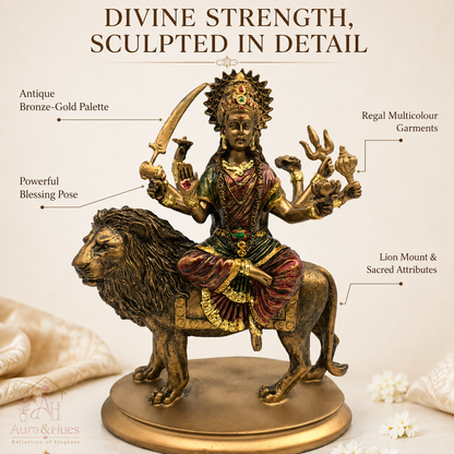 Sacred Sherawali Mata Rani Idol - Metallic Gold, Deep Maroon & Green