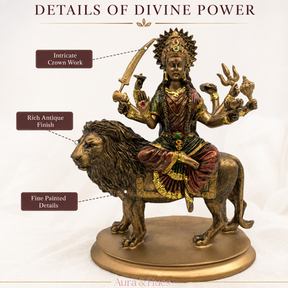 Sacred Sherawali Mata Rani Idol - Metallic Gold, Deep Maroon & Green