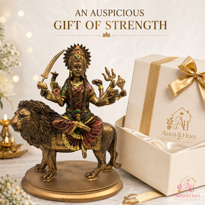 Majestic Standing Durga Mata Idol - Metallic Gold, Deep Maroon & Green