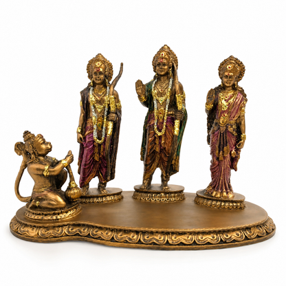 Auspicious Ram Darbar Idol with Base - Antique Gold & Maroon