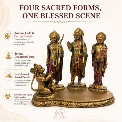 Auspicious Ram Darbar Idol with Base - Antique Gold & Maroon