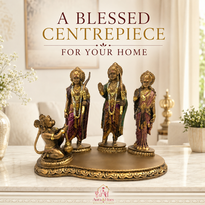 Auspicious Ram Darbar Idol with Base - Antique Gold & Maroon