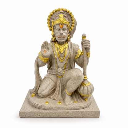 Sacred Stone-Finish Veer Hanuman Idol - Pinkish Beige & Gold