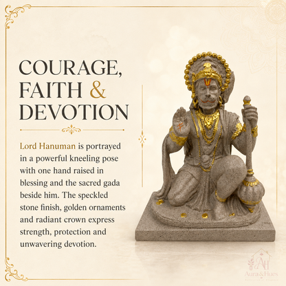 Sacred Stone-Finish Veer Hanuman Idol - Pinkish Beige & Gold