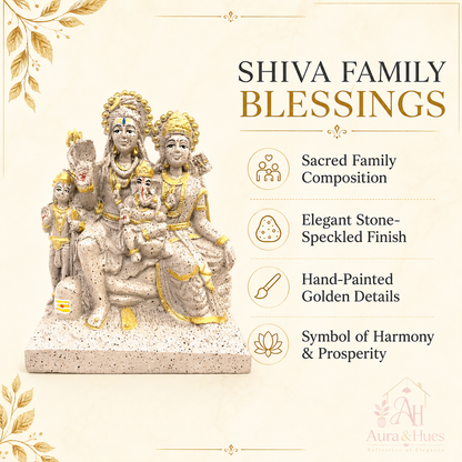 Sacred Stone-Finish Shiv Parivar Family Idol - Pinkish Beige & Gold