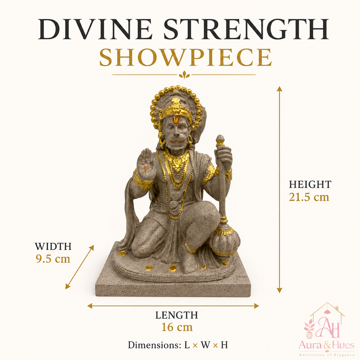 Sacred Stone-Finish Veer Hanuman Idol - Pinkish Beige & Gold