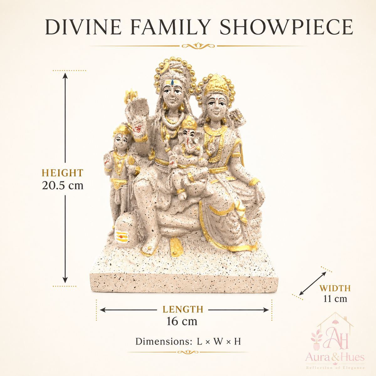 Sacred Stone-Finish Shiv Parivar Family Idol - Pinkish Beige & Gold