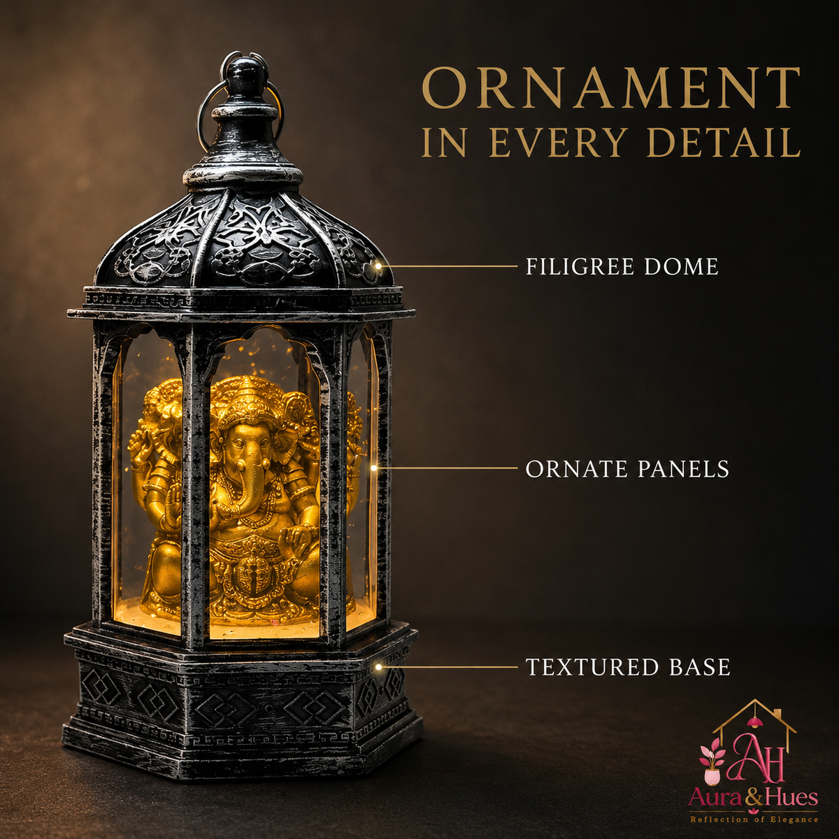 Ganesha Lantern Table Lamp with Warm LED Light | Decorative Diya Lamp