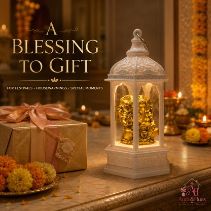 Ganesha Lantern Table Lamp with Warm LED Light | Decorative Diya Lamp
