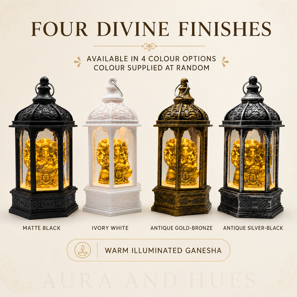 Ganesha Lantern Table Lamp with Warm LED Light | Decorative Diya Lamp
