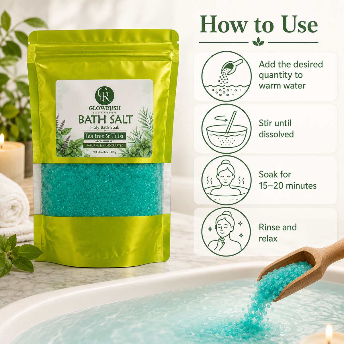 Bath Salt Color Green (Tea Tree & Tulsi)