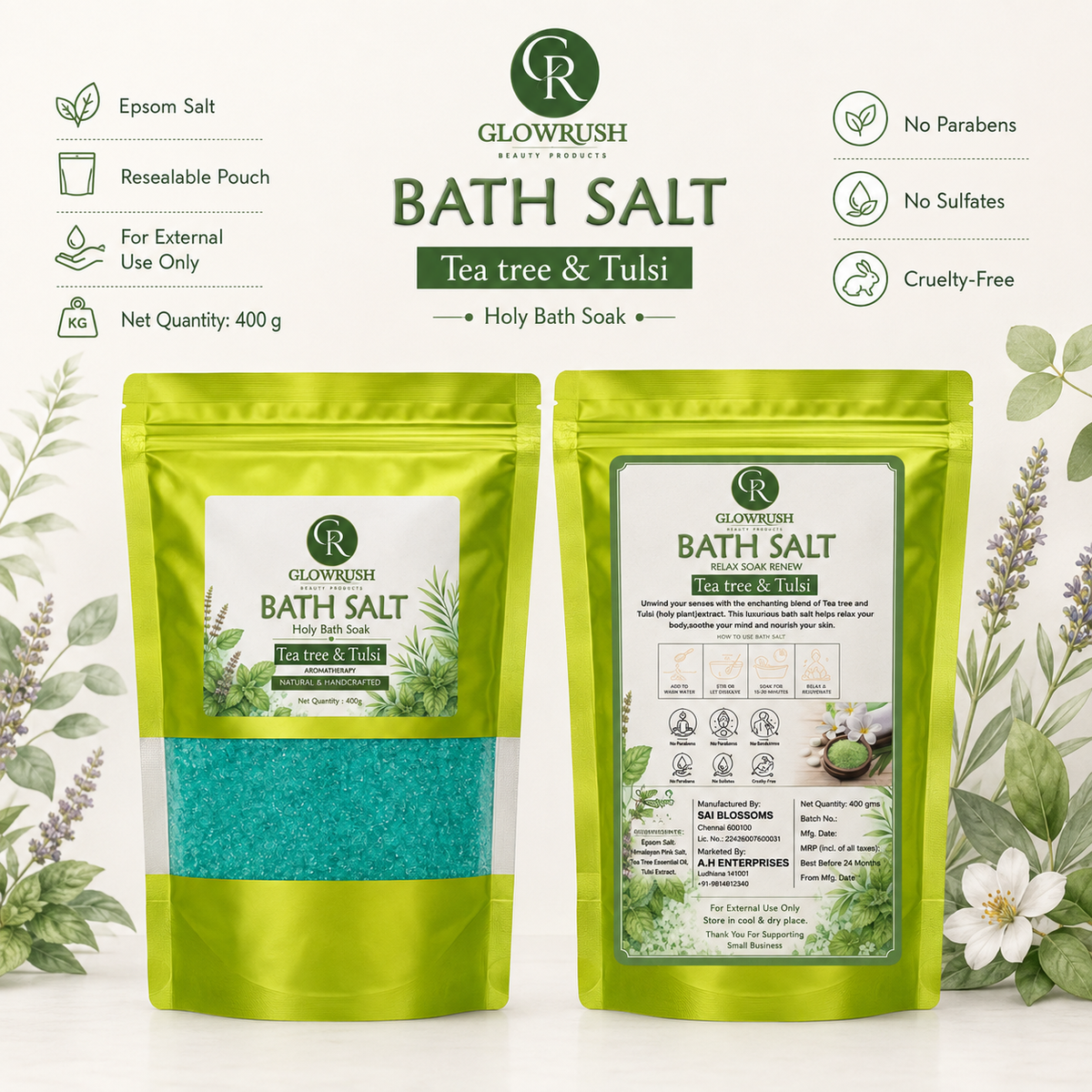 Bath Salt Color Green (Tea Tree & Tulsi)