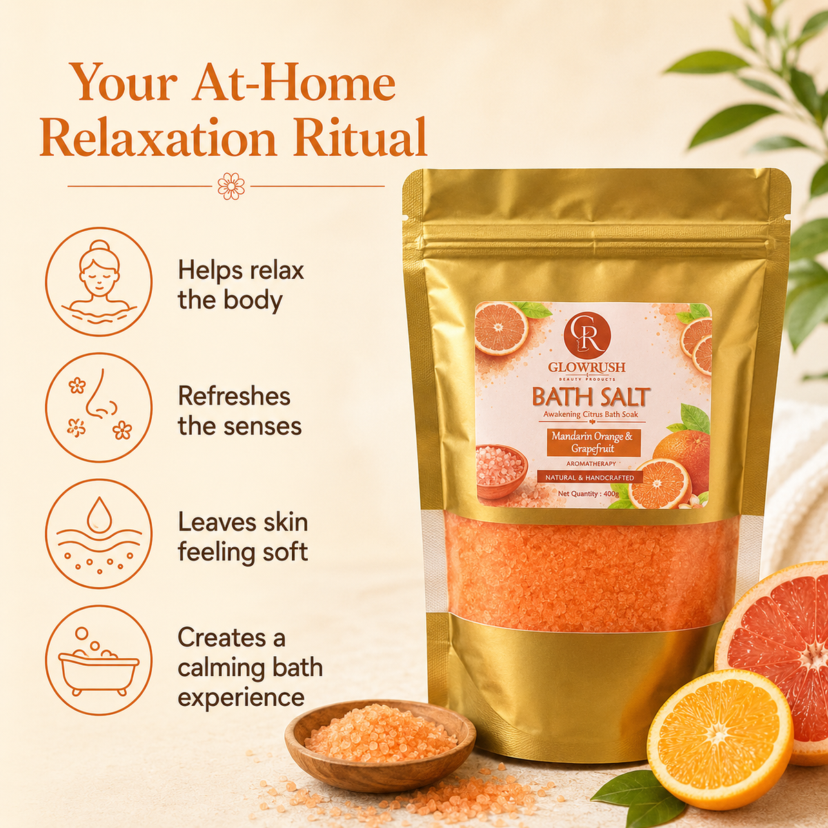 Bath Salt Color Orange (Mandarin Orange & GrapeFruit)