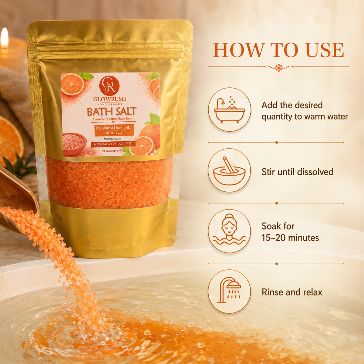 Bath Salt Color Orange (Mandarin Orange & GrapeFruit)