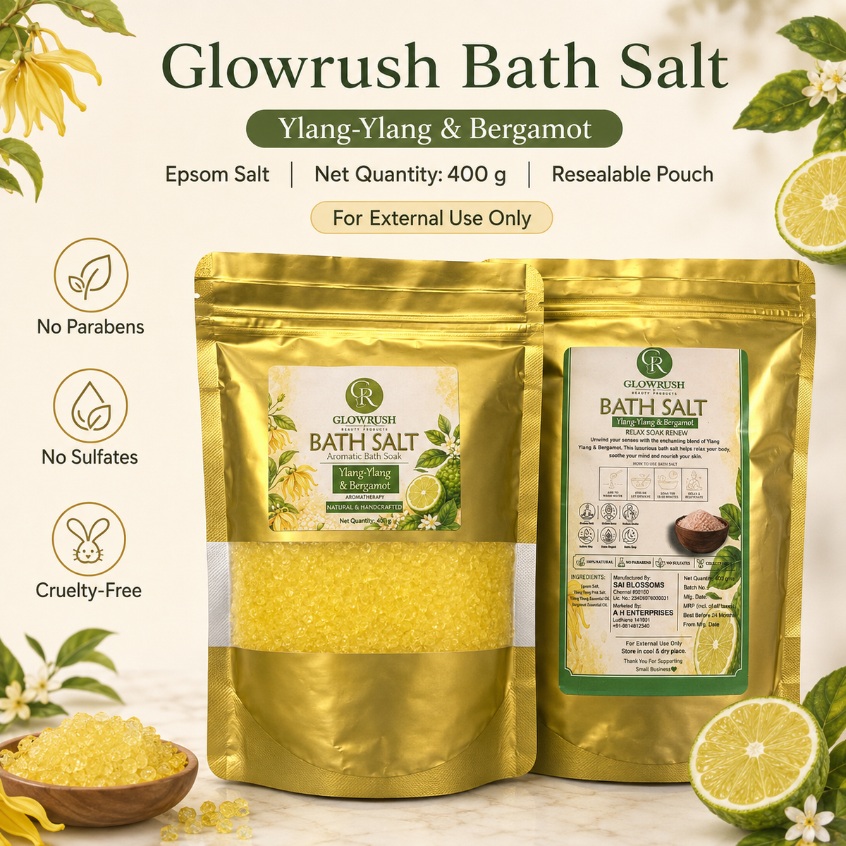 Bath Salt Color Yellow (Ylang-Ylang & Bergamot)