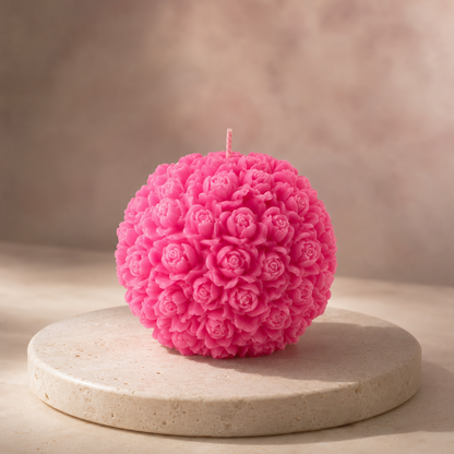 Aura & Hues Rose Bloom Ball Scented Candle, Pink Hand-Poured Natural Wax Candle with Sculpted Floral Design, Decorative Candle for Home Décor, Birthdays & Gifting