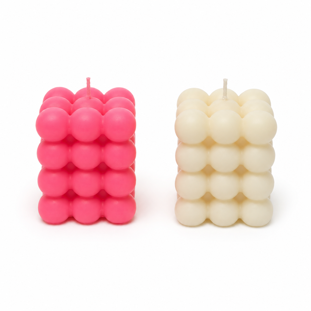 Bubble Cube Candle Set of 2, Pink & Ivory White Decorative Sculptural Candles for Home Décor, Table Centrepiece, Birthday, Housewarming & Festive Gifting