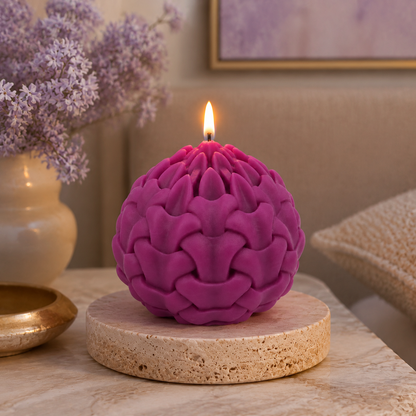 Aura & Hues Seed of Life Lavender Scented Candle, Lilac Sculptural Wax Candle with Cotton Wick, Hand-Poured Decorative Candle for Home Décor & Gifting, 8 × 8 cm, 200 g