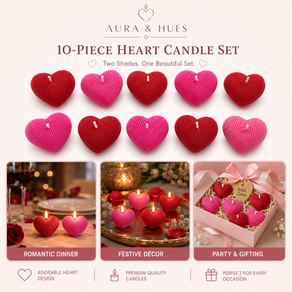 Aura & Hues Heart-Shaped Scented Candles, Pack of 6, Pink & Red, Rose & Sandalwood Fragrance, Hand-Poured Wax with Cotton Wicks for Romantic Décor & Gifting, 4 × 4 × 1.5 cm Each