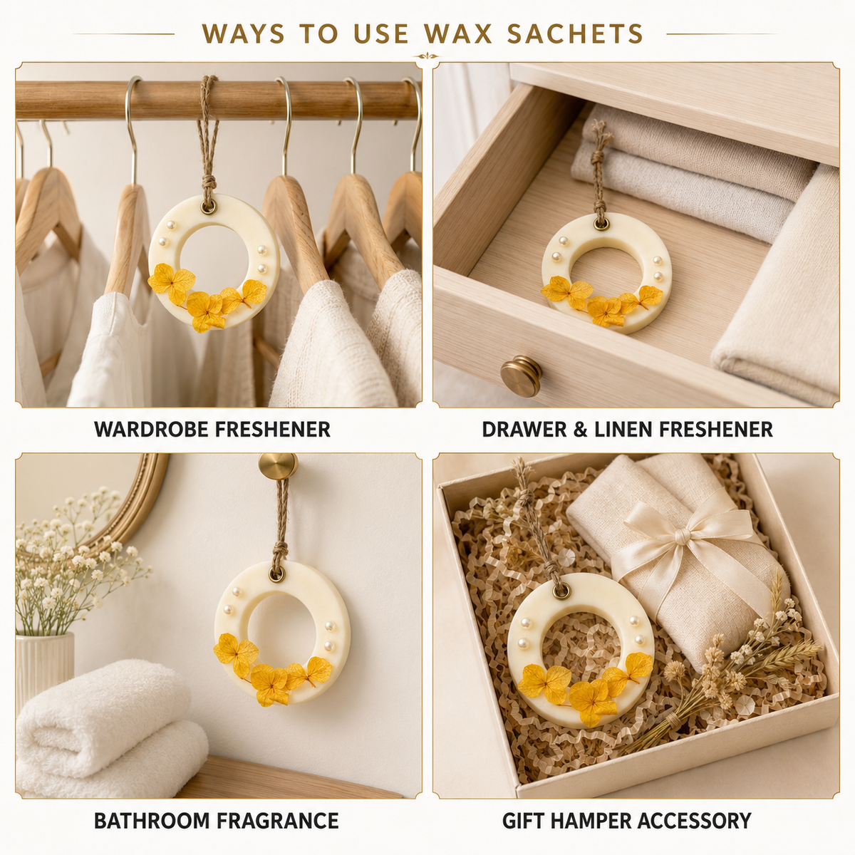 Aura & Hues (set of 2) Botanical Wax Sachets with Dried Floral Decorations,(Random shape and designs)