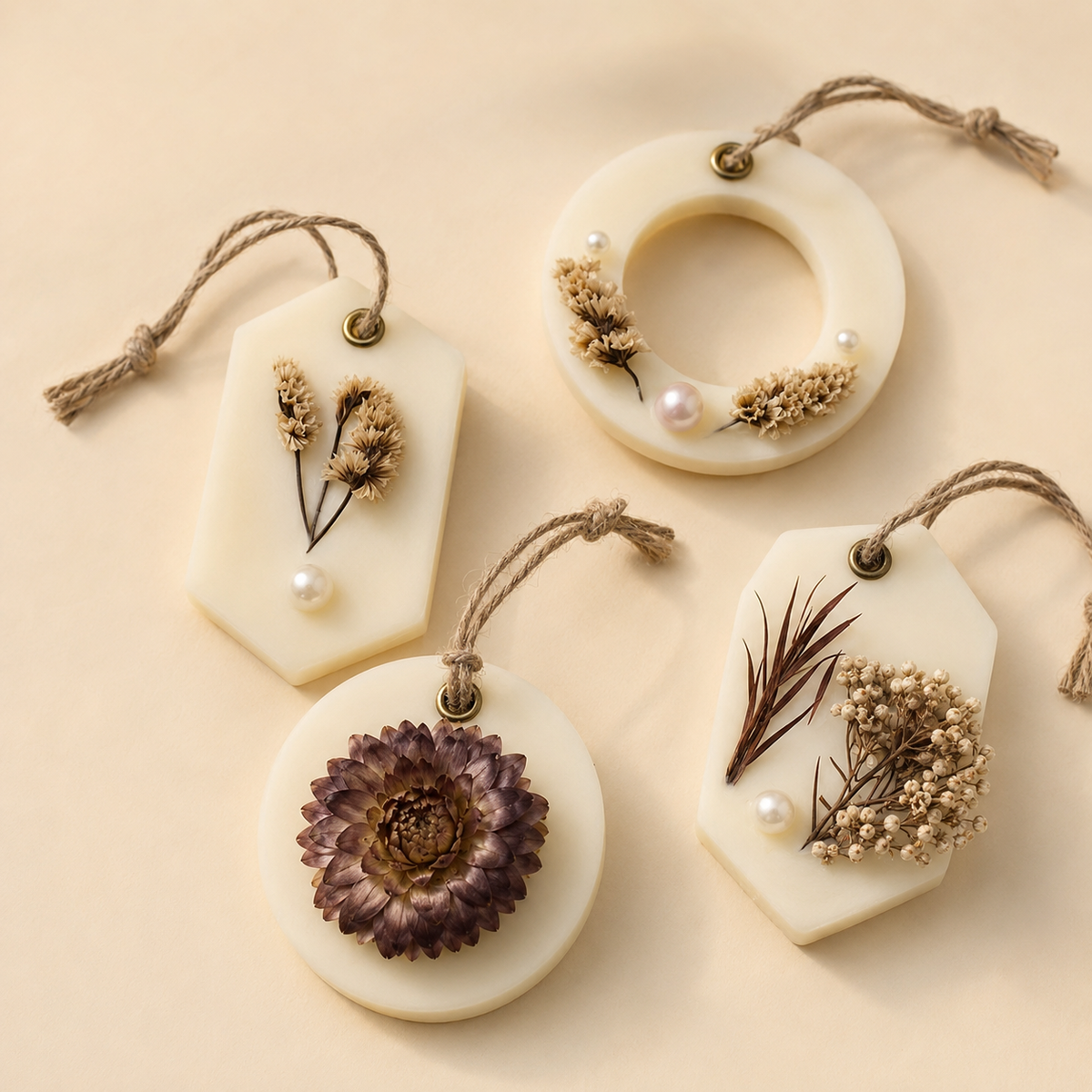 Aura & Hues (set of 2) Botanical Wax Sachets with Dried Floral Decorations,(Random shape and designs)