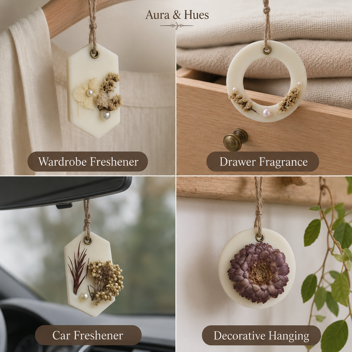 Aura & Hues (set of 2) Botanical Wax Sachets with Dried Floral Decorations,(Random shape and designs)