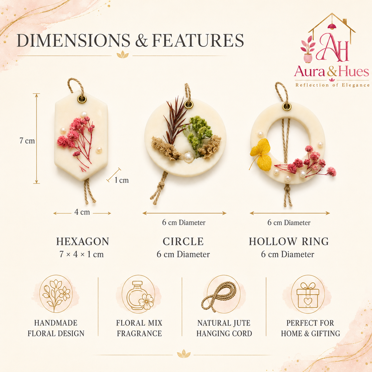 Aura & Hues (set of 2) Botanical Wax Sachets with Dried Floral Decorations,(Random shape and designs)