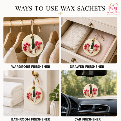 Aura & Hues (set of 2) Botanical Wax Sachets with Dried Floral Decorations,(Random shape and designs)