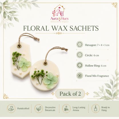 Aura & Hues (set of 2) Botanical Wax Sachets with Dried Floral Decorations,(Random shape and designs)
