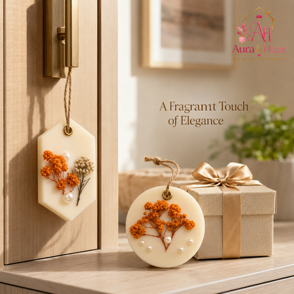 Aura & Hues (set of 2) Botanical Wax Sachets with Dried Floral Decorations,(Random shape and designs)