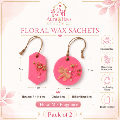Aura & Hues (set of 2) Botanical Wax Sachets with Dried Floral Decorations,(Random shape and designs)