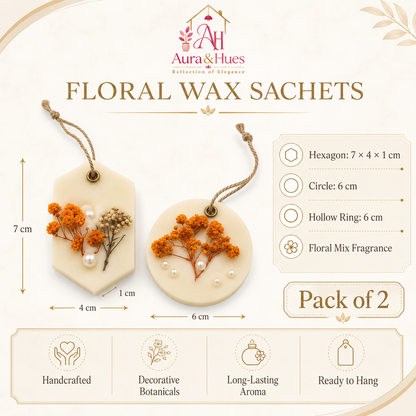 Aura & Hues (set of 2) Botanical Wax Sachets with Dried Floral Decorations,(Random shape and designs)