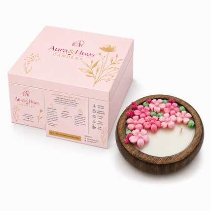 Aura & Hues Handcrafted Flower Wooden Bowl Candle (SET OF 2) with Tuberose Fragrance & Decorative Wax Flowers, Scented Candle for Home Décor, Table Centrepiece & Gifting
