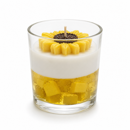 Aura & Hues Sunflower Glass Jar Scented Candle, Honeysuckle Fragrance, Hand-Poured Yellow & Cream Decorative Candle with Cotton Wick, Home Décor & Gifting, 7 × 8.5 cm, 350 g