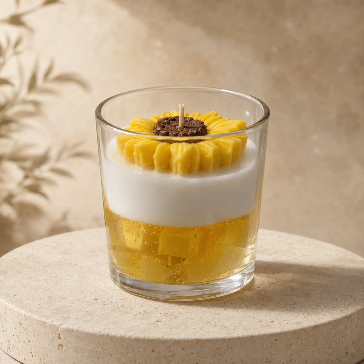 Aura & Hues Sunflower Glass Jar Scented Candle, Honeysuckle Fragrance, Hand-Poured Yellow & Cream Decorative Candle with Cotton Wick, Home Décor & Gifting, 7 × 8.5 cm, 350 g
