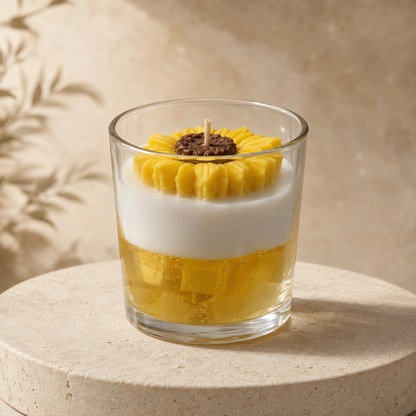Aura & Hues Sunflower Glass Jar Scented Candle, Honeysuckle Fragrance, Hand-Poured Yellow & Cream Decorative Candle with Cotton Wick, Home Décor & Gifting, 7 × 8.5 cm, 350 g