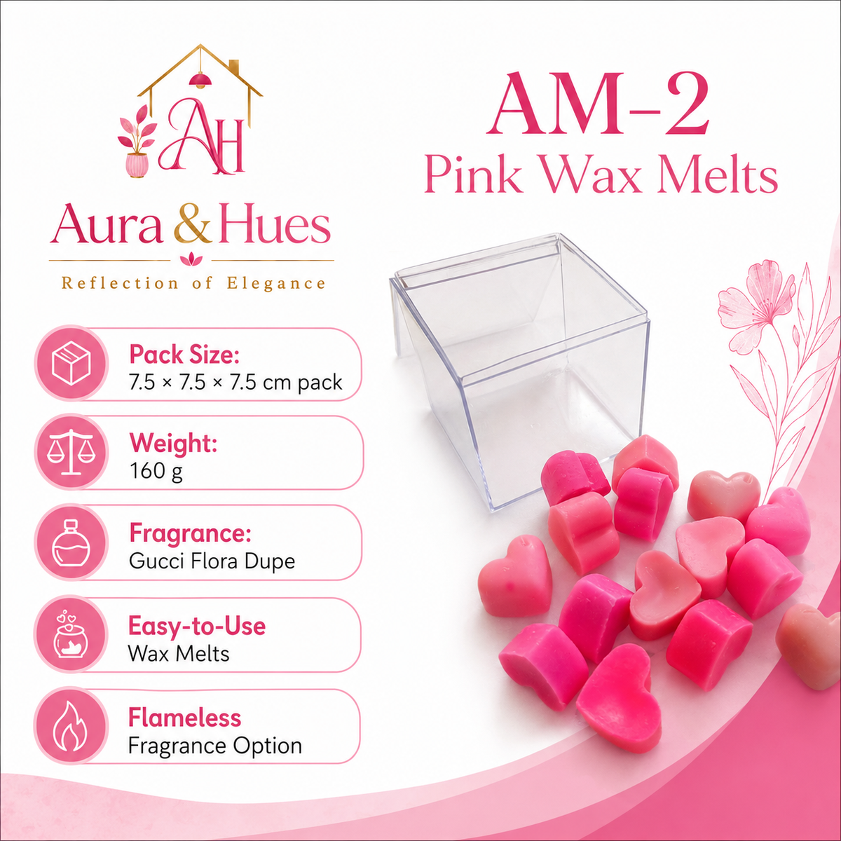 Aura & Hues Pink Heart Wax Melts, 160 g, Decorative Home Fragrance Pack for Gifting