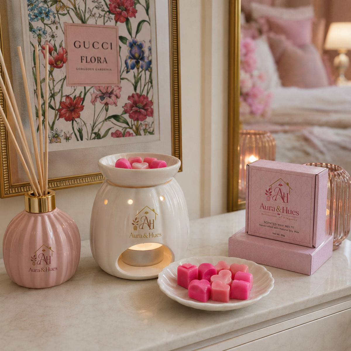 Aura & Hues Pink Heart Wax Melts, 160 g, Decorative Home Fragrance Pack for Gifting